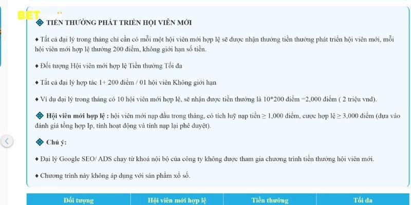 Tiền thưởng phát triển cho hội viên mới
