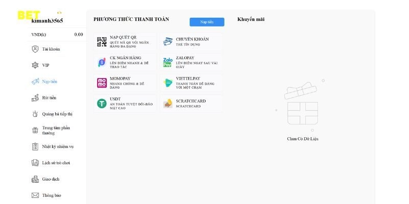 Phương pháp nạp tiền phổ biến